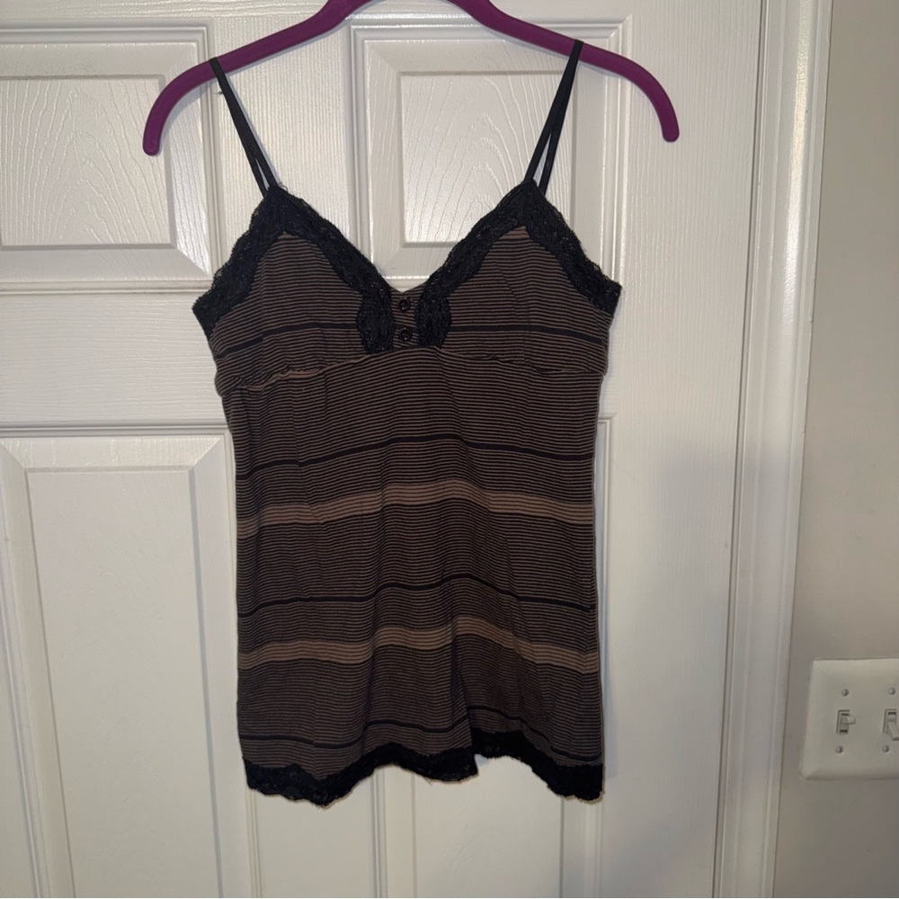 Billabong Black and Brown Striped Cami with Lace